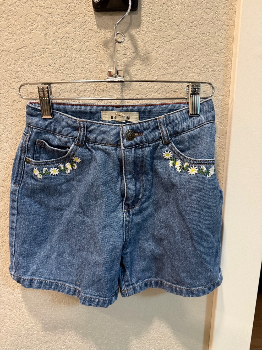 Mini Boden Blue Denim Shorts with Daisy Embroidery
